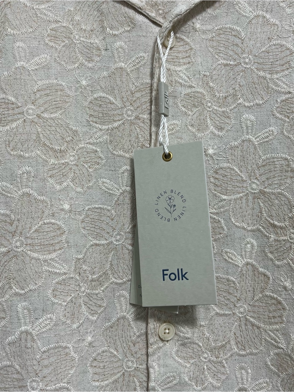 Folk NWT Cody Ivory Linen Blend Embroidered Button Down Shirt - Picture 5 of 11